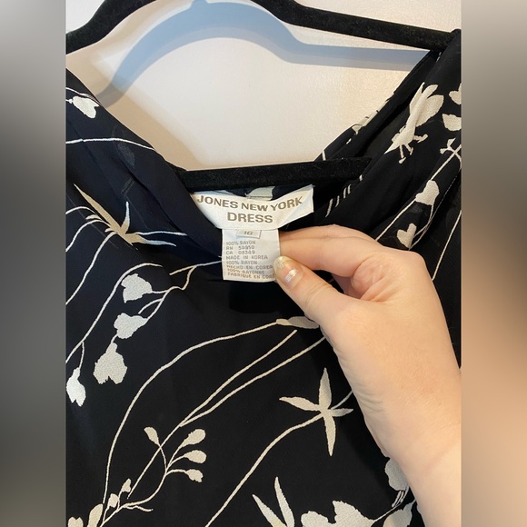 VTG Jones NY Black & White Floral Midi Dress Plus Size - Picture 2 of 7